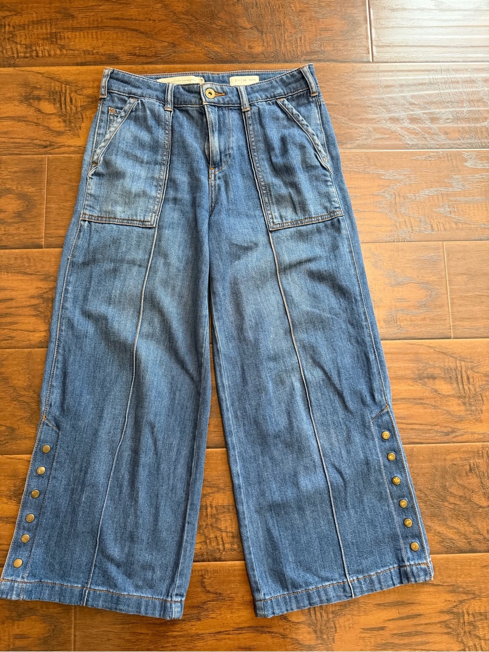 Pilcro and the Letterpress Wide-Leg Cropped Jeans with Button Side Hem